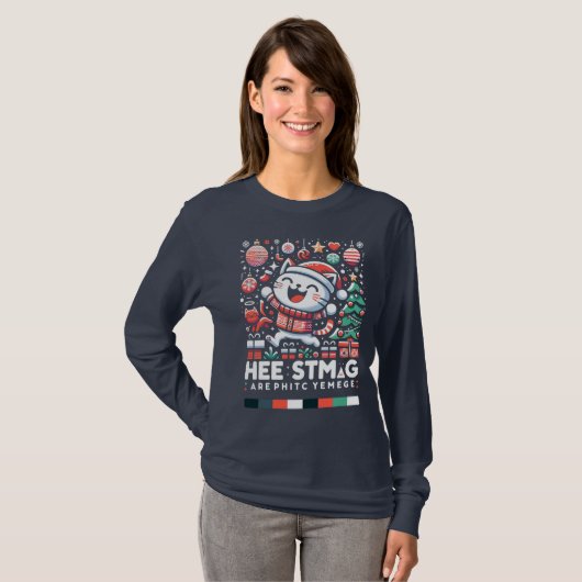 Jolly Santa Cat Christmas Tee Tシャツ (正面フル)