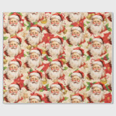 Jolly Santa Claus Holly Poinsettias Christmas ラッピングペーパー (フラット)