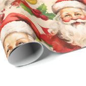 Jolly Santa Claus Holly Poinsettias Christmas ラッピングペーパー (ロールコーナー)