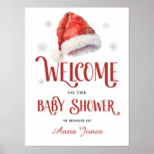 Jolly Santa Hat Baby Shower Welcome Sign ポスター (正面)