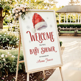 Jolly Santa Hat Baby Shower Welcome Sign ポスター