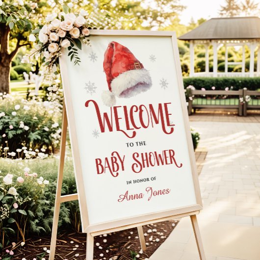 Jolly Santa Hat Baby Shower Welcome Sign ポスター