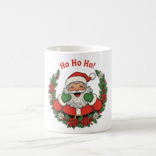 Jolly Santa in a Festive Christmas Wreath コーヒーマグカップ (中央)