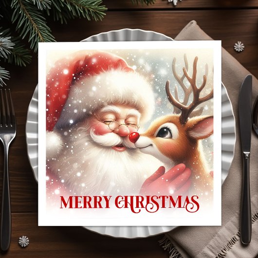 Jolly Santa Rudolph Christmas Table Napkins Party スタンダードカクテルナプキン