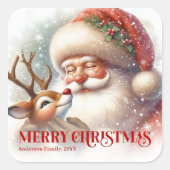 Jolly Santa Rudolph Personalized Festive Holiday スクエアシール (正面)