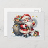 Jolly Santa with Gifts - Holiday Postcard  シーズンポストカード (正面/裏面)