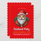 Jolly Santa Wreath Christmas Party 招待状 (正面/裏面)