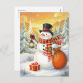 Jolly Snowman Lantern Gifts Snowy Forest シーズンポストカード (正面/裏面)