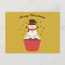 Jolly Snowman on a Cupcake Christmas Card ポストカード