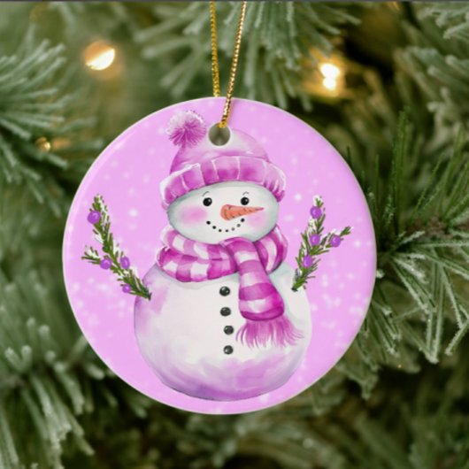 Jolly Snowman Pink Personalized セラミックオーナメント