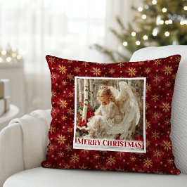 Jolly Victorian Angel Red and Gold Holiday Pillow クッション