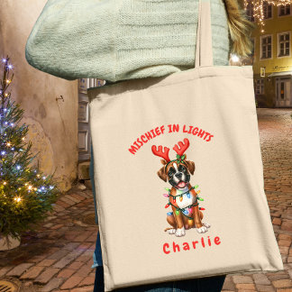 Jolly Watercolor Playful Boxer Festive Lights Dog トートバッグ