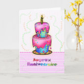 Jolyeux Anniversaireのフランスのなハッピーバースデーのケーキ カード (黄色い花)