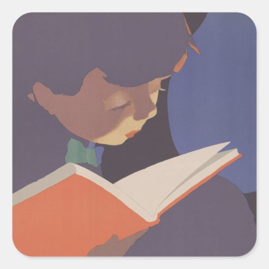 Jon O Brubaker ビンテージ・ブック・ウィーク 読書ポスター スクエアシール (正面)