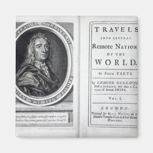 Jonathan Swift, 1726による「ガリバー旅行記」 マグネット (正面)