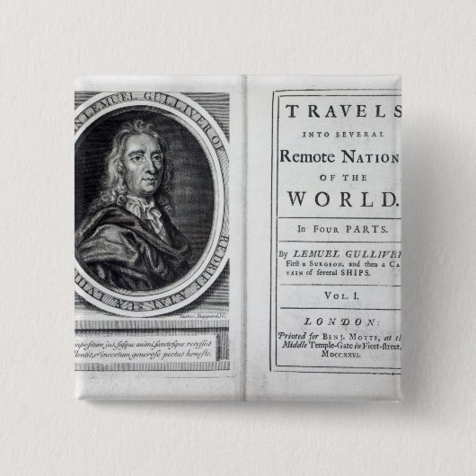 Jonathan Swift 1726年著「Gulliver旅行」の 缶バッジ (正面)