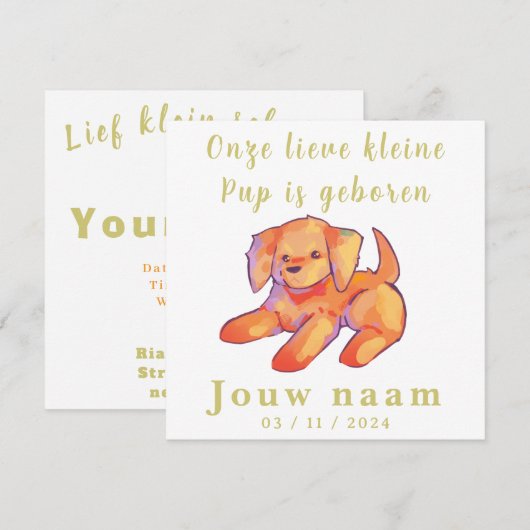 Jongen, meisje geboortekaartje, golden retriever,  (正面/裏面)