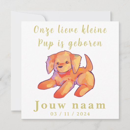 Jongen, meisje geboortekaartje, golden retriever,  (正面)