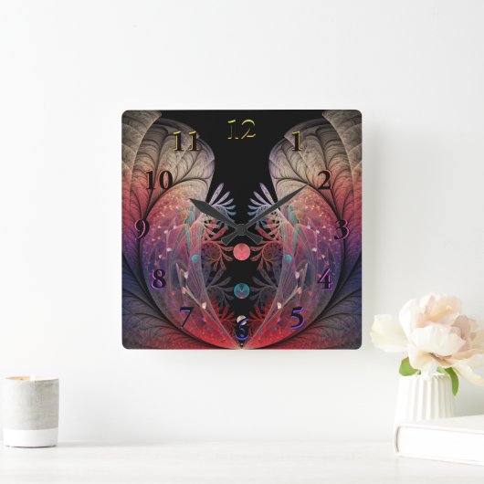 Jonglage抽象芸術モダンファンタジーFractal Art スクエア壁時計 (ホーム)