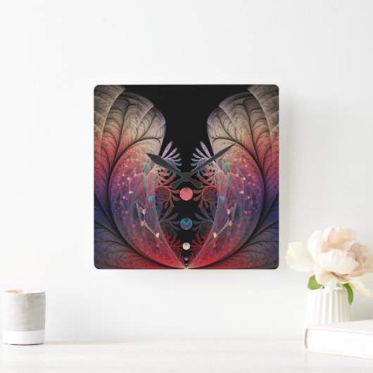 Jonglage抽象芸術モダンファンタジーFractal Art スクエア壁時計 (ホーム)