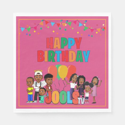 JOOLS TV ®️ Pink紙6.5 in Napkins スタンダードランチョンナプキン (正面)
