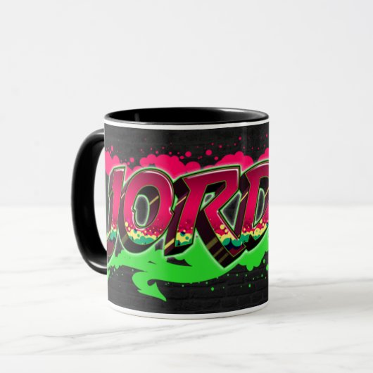 Jordan Vorname Name Graffiti red green Tasse マグカップ (正面左)