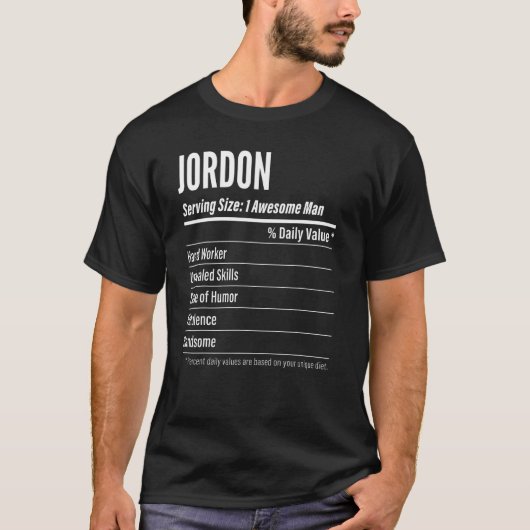 Jordonサービングサイズ栄養ラベルカロリー Tシャツ (正面)