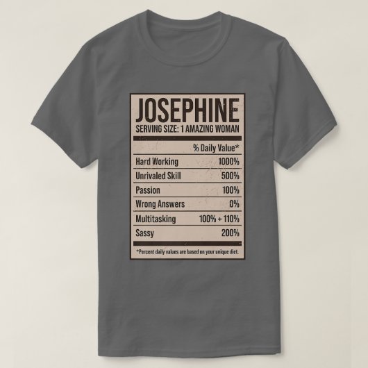Josephine Nutrition Facts Name Nickname Alias Titl Tシャツ (デザイン正面)