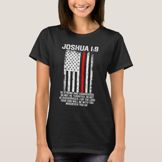 Joshua 19 American US Flag Firefighter Cross Chris Tシャツ (正面)