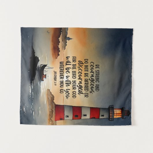 Joshua 1:9強く勇敢な聖書の聖句を行う タペストリー (正面(横))