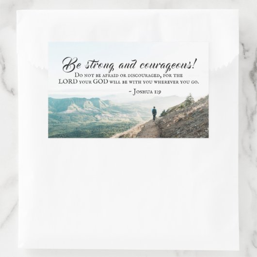 Joshua 1:9強く勇敢な聖書の聖句を行う 長方形シール (バッグ)