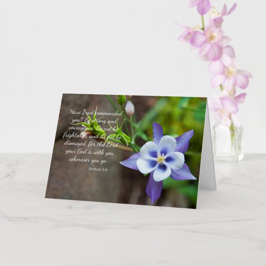 Joshua 1:9紫のオダマキ(植物)花挨拶空白の会 箔グリーティングカード (蘭)