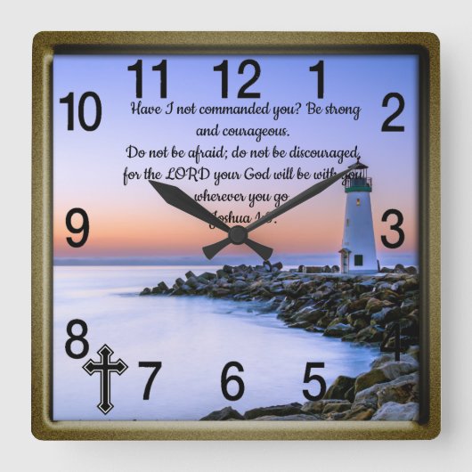 Joshua 1:9:キリスト教信仰祈りの言葉スクエアウォールCl スクエア壁時計 (正面)