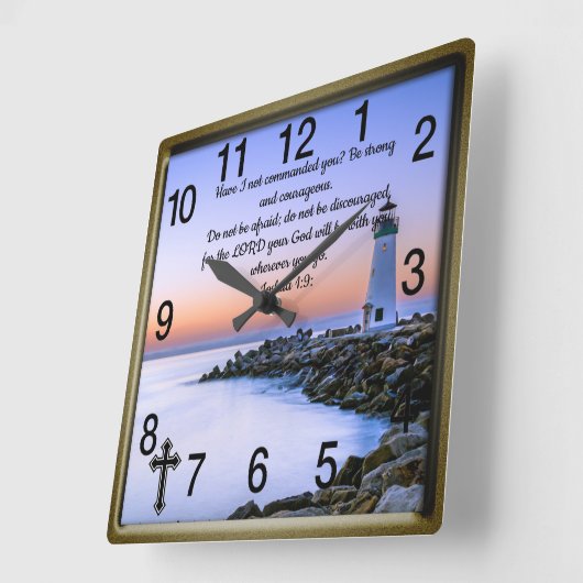 Joshua 1:9：キリスト教信仰祈りの言葉スクエアウォールCl スクエア壁時計 (傾斜)