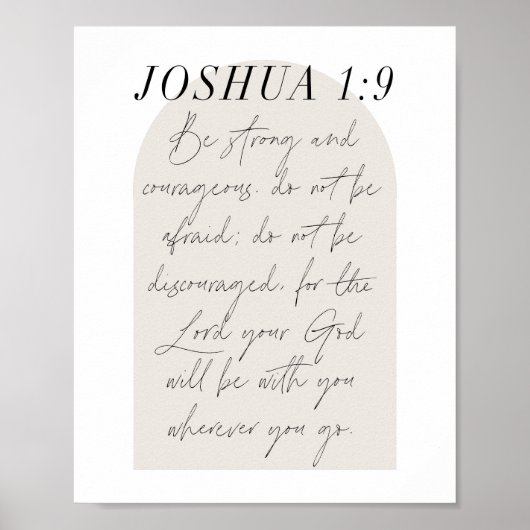 Joshua 1:9 Boho Beigeミニマル Arch Script ポスター (正面)
