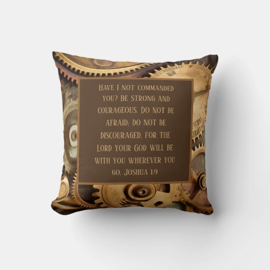 Joshua 1:9 Throw Pillow Encouraging Bible Verse クッション (正面)