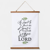 Joshua 24:15葉の緑の木を持つスクリプトフォント 吊り下げ型タペストリー (正面)