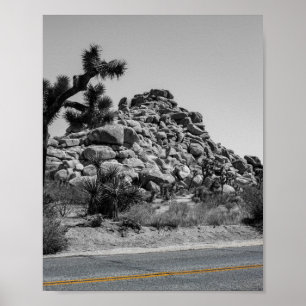 Joshua Tree Rocks with Road - California写真 ポスター