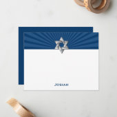 Josiahの銀製のユダヤ人の星のバー(ユダヤ教の)バル・ミツバーは感謝していしています ノートカード (正面/裏面インサイチュ)