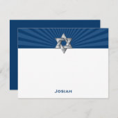 Josiahの銀製のユダヤ人の星のバー(ユダヤ教の)バル・ミツバーは感謝していしています ノートカード (正面/裏面)