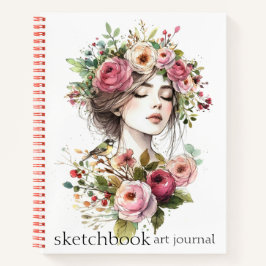 Journal Art Sketchbook Women with Roses-Wreath V01 ノートブック