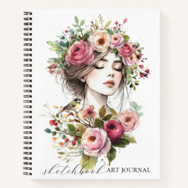 Journal Art Sketchbook Women with Roses-Wreath V02 ノートブック