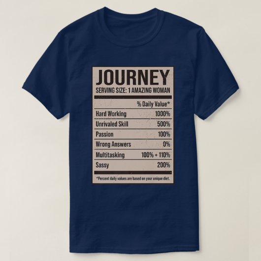 Journey Nutrition Facts Nameニックネーム別名タイトル Tシャツ (デザイン正面)