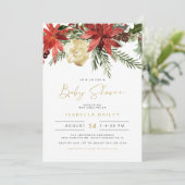 JOVIホリデーレッドと金ゴールドポインセチア赤ちゃんシャワー 招待状 (スタンド正面)