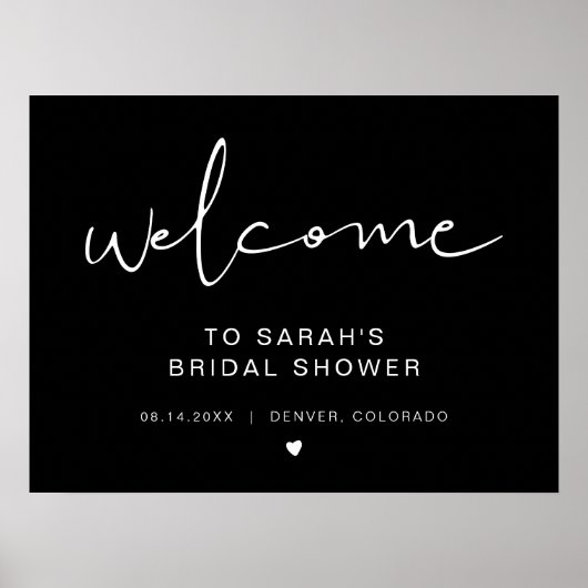 JOVI エッジィ ブラック ミニマル ブライダルシャワー ウェルカム ポスター (正面)