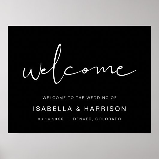 JOVI – ブラックモダンミニマル結婚リスト ポスター (正面)