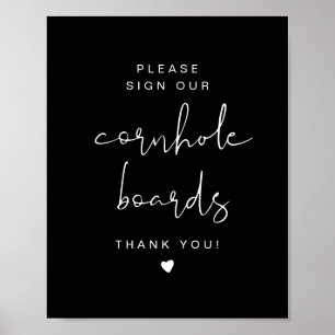 JOVI Edgy Black Cornhole Guestbook Wedding Sign ポスター