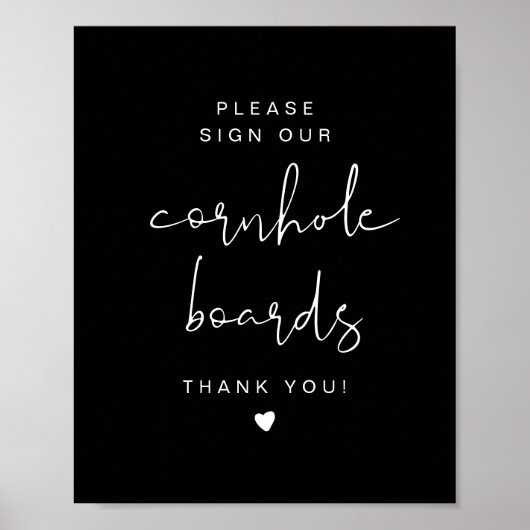 JOVI Edgy Black Cornhole Guestbook Wedding Sign ポスター (正面)
