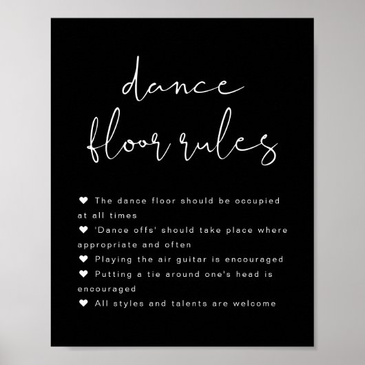 JOVI Edgy Black's Dance 結婚 Floor Rules Sign ポスター (正面)