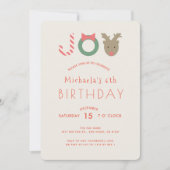 JOYかわいいトナカイのベージュ誕生日パーティーの招待 シーズンカード (正面)